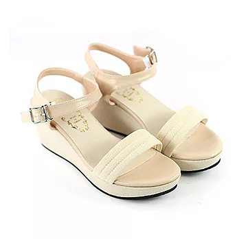 ◤Green Phoenix◥悠閒一字寬版舒適厚底楔型涼鞋23米色