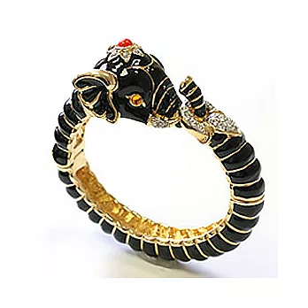 Kenneth Jay Lane 好萊塢巨星名媛最愛 鑲水晶華麗搪瓷 大象手環 黑色