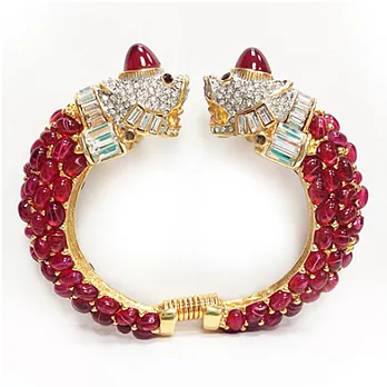 Kenneth Jay Lane 好萊塢巨星名媛最愛 鑲水晶奢華方鑽 紅色魚手環