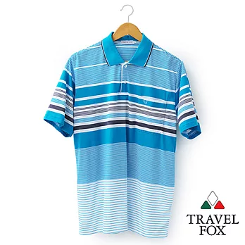 【Travel Fox 男裝】旅狐衣 純棉短袖POLO衫 - 正水藍條紋M正水藍條紋