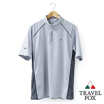【Travel Fox 男裝】旅狐衣 修身立領拉鍊吸濕短袖排汗衫 - 灰M灰