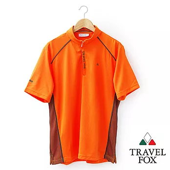 【Travel Fox 男裝】旅狐衣 修身立領拉鍊吸濕短袖排汗衫 - 橘M橘
