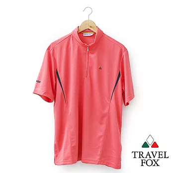 【Travel Fox 男裝】旅狐衣 立領腰線吸濕短袖排汗衫 - 粉M粉