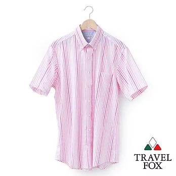 【Travel Fox 男裝】旅狐衣 新樂活精梳棉短袖襯衫 - 粉漸層L粉漸層