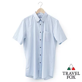 【Travel Fox 男裝】旅狐衣 夏的清爽短袖襯衫 - 紫條紋M紫條紋