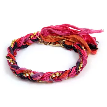 Ettika 美國品牌 水晶古董絲緞帶幸運手環 Multi Fuchsia 桃紅紫橙色桃紅
