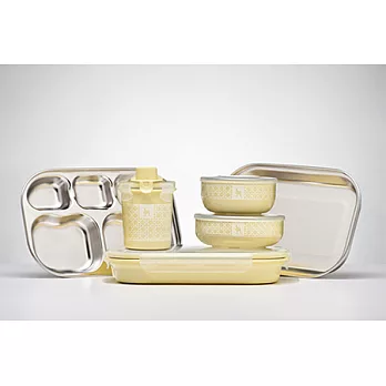 Kangovou 小袋鼠不鏽鋼安全兒童餐具組--檸檬黃