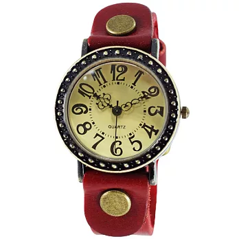 時尚潮流款-234復古率性皮革錶/中性錶/皮革工藝(紅色)