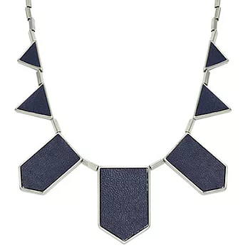 House of Harlow 1960 海洋藍皮革 三角幾何 銀色造型項鍊 附原廠包裝