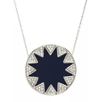 House of Harlow 1960 深藍皮革 太陽神 水晶銀色長項鍊 附原廠包裝