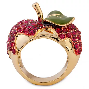 迪士尼 DISNEY COUTURE 白雪公主 Snow White 紅蘋果金色戒指 鑲紅水晶 綠葉 美規7號