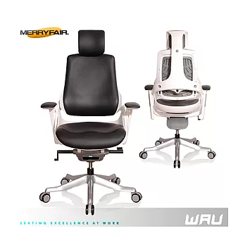 【Merryfair】WAU時尚運動款機能電腦椅(皮革)-黑皮白框