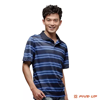 【FIVE UP】雙色條紋POLO杉-男M丈青藍