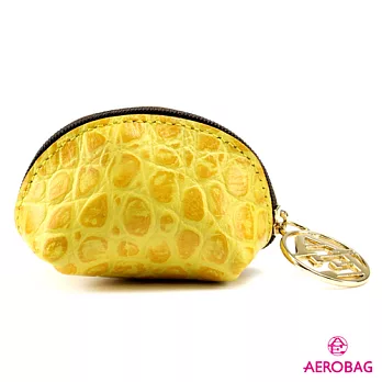 AEROBAG - 鱷魚壓紋真皮饅頭小零錢包 - 黃黃