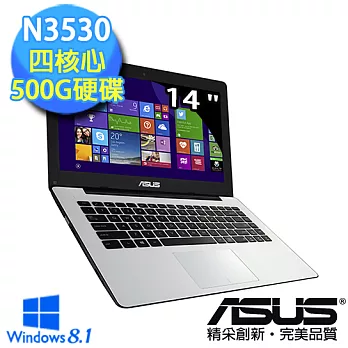【ASUS】X453MA-0041GN3530 超值時尚美型機 (N3530/四核心/14吋/4G/500G/WIN8.1)經典白