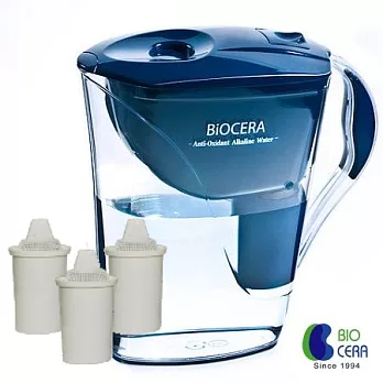 【Biocera】超值專案 歐洲進口 濾水壺-鹼性抗氧化小分子水(含一濾心) 加贈兩濾心 (一壺三心)