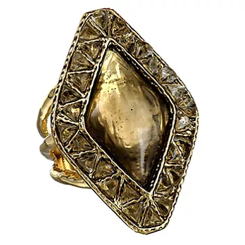 House of Harlow 1960 Sea Stones Cocktail Ring 三角形飾邊 淡黃色海洋水晶 菱形古董金戒指 美規6號