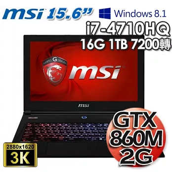 微星MSI GS60 2PC 3K版 i7-4710HQ 2G獨顯 15.6吋Win8.1 遊戲機筆電(GS60-288TW-BB747116G1T0X81M)