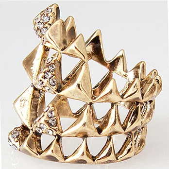 House of Harlow 1960 Pyramid Wrap Ring 水晶飾邊立體金字塔 多層寬版金色戒指