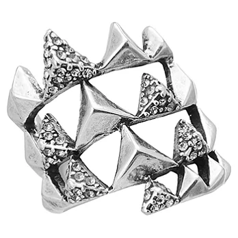 House of Harlow 1960 Pyramid Wrap Ring 水晶飾邊立體金字塔 多層寬版銀色戒指