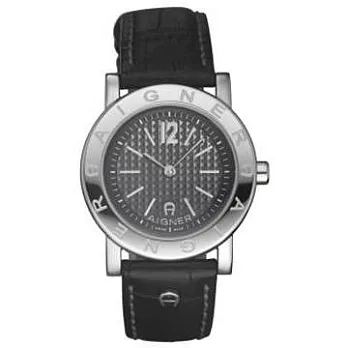 AIGNER】愛格納LOGO壓紋簡約時尚錶款 (銀/黑AGA26220)