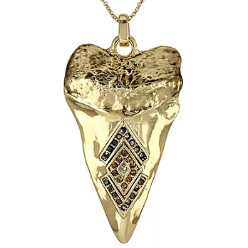House of Harlow 1960 Shark Tooth Pendant 內嵌水晶 鯊魚牙齒 大墜金色長項鍊
