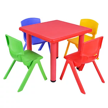 韓式撞色多彩兒童遊戲桌椅(一桌二椅)-附學習圖案版紅色