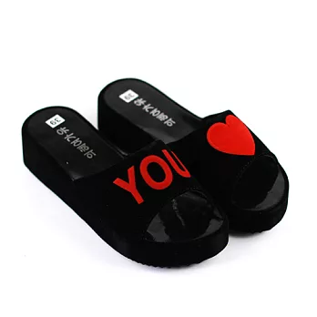 ◤Green Phoenix◥甜蜜暗語‧love you舒適拖鞋39黑色