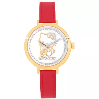 Hello Kitty 甜美懷舊經典40週年晶鑽腕錶-紅X金