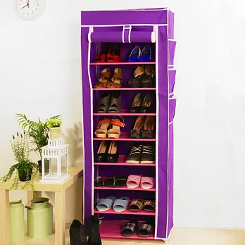 SoEasy 單排10層9格鞋架-紫色