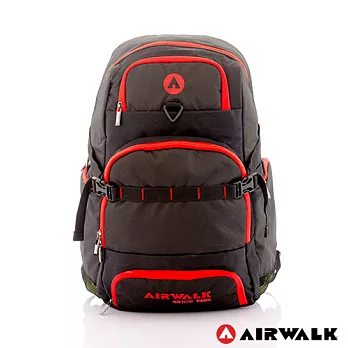【美國 AIRWALK】 標線菱形紋皮感多功能後背包 -紅線黑