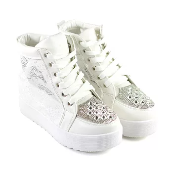 ◤Green Phoenix◥蕾絲鏤空厚底內增高休閒鞋23白色