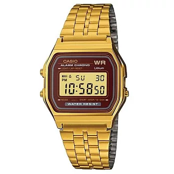 CASIO 復古當道的盛行簡易型電子腕錶-金+黑邊-A159WGEA-5