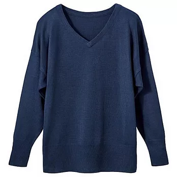 【cecile】V領寬版針織上衣M深藍色