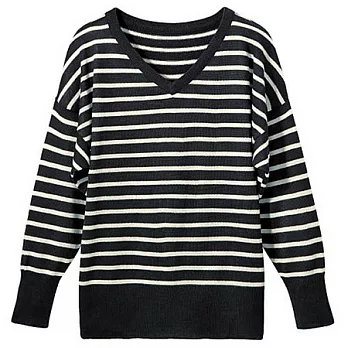 【cecile】V領寬版針織上衣M條紋A