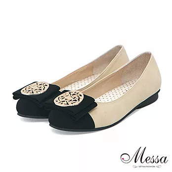 【Messa米莎】(MIT)復古花漾圖騰時尚內真皮平底包鞋36米色