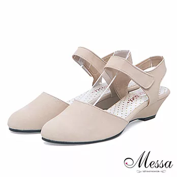 【Messa米莎】(MIT)典雅低調繫踝素色平底包鞋38米色