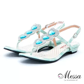 【Messa米莎】(MIT)晶耀水鑽愛心低跟涼鞋36綠色