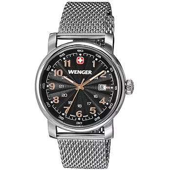 【WENGER 瑞士威戈】URBAN CLASSIC城市經典系列腕錶-黑色面盤/41mm/米蘭帶