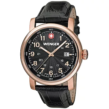 【WENGER 瑞士威戈】URBAN CLASSIC 城市經典系列腕錶-黑色面盤/玫瑰金錶殼/41mm