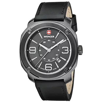 【WENGER 瑞士威戈】ESCORT 護衛者系列腕錶-銀黑色面盤/43mm/大錶徑
