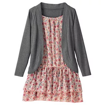 【cecile大尺碼】假兩件式碎花長版上衣2XL灰色