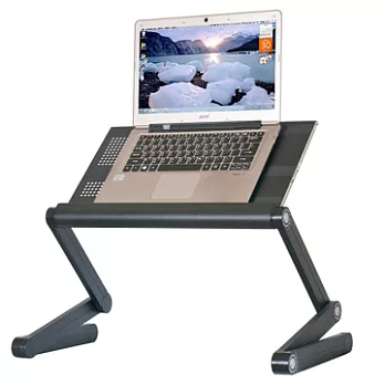 【Ntouch 變形金鋼】鋁鎂合金散熱筆電折疊桌 (加大桌面款) 黑色/粉色-黑