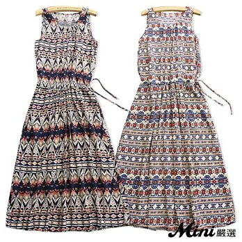洋裝 民族風收腰無袖連身長洋裝 二色-Mini嚴選-L(白色)