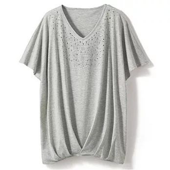 【cecile】垂墜珠飾V領上衣2XL淡灰色