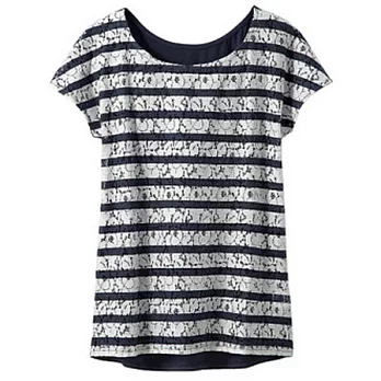 【cecile】鏤空蕾絲條紋T恤L條紋A(深藍)