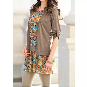 【cecile】假兩件式印花洋裝長版上衣L米灰色