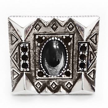 House of Harlow 1960 圖騰刻紋 馬雅神殿 黑玉石銀色戒指