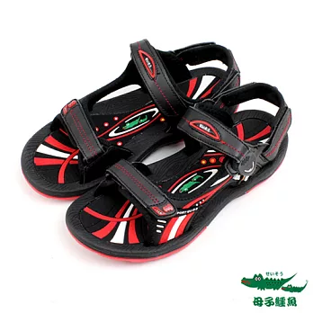 母子鱷魚(男)運動家 可拆式二手磁釦涼拖鞋 - 黑紅39黑紅