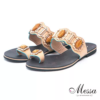【Messa米莎】(MIT) 南洋限定華麗寶石夾腳拖鞋35米色